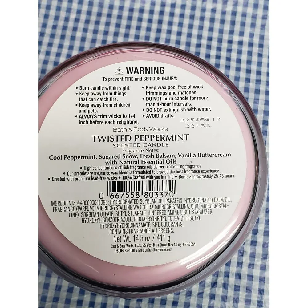 BBW Twisted Peppermint Large 3 Wick Candle Holiday Home Fragrance Decor